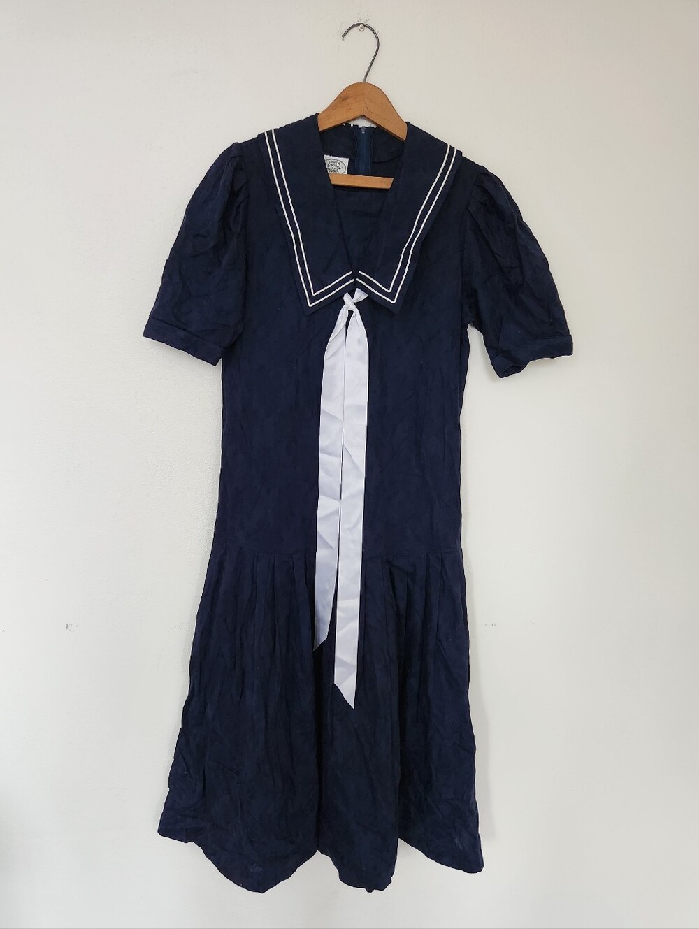 Vintage Laura Ashley Cotton And Linen Sailor Style Dress Navy Floral Brocade 8